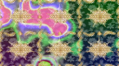 Noel Altın Kar Tanesi eskiz modeli. Yeşil renkli altın kar taneleri. Sembol bayramı, yeni yıl kutlamaları, altın desenler. Kış kar dokusu duvar kağıdı.