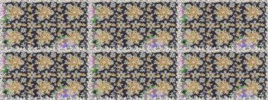 Tekrarlayan elementlerle soyut arkaplan oluşturun. Kusursuz damaske klasik altın desen. Raster illüstrasyonu. Gri renklerde altın desenli altın elementler.