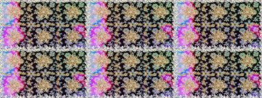 Kusursuz desenli oryantal süs. Çiçek kiremitleri. İslam tasarımı. Gri renkli ve altın elementli altın desenli. Raster altın tekstil baskısı.