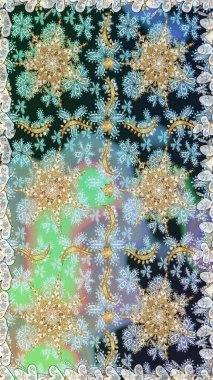 Çiçek süsü kumaş deseni, cam, çiçek desenli altın elementli, nötr renklerde metal. Klasik raster altın pürüzsüz desen.