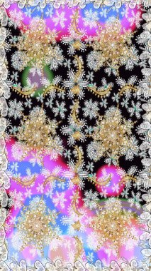 Tarafsız renklerde altın rengi ve altın elementler üzerinde altın pürüzsüz desen. Kusursuz damaske klasik altın desen. Tekrarlayan elementlerle soyut arkaplan oluşturun. Raster illüstrasyonu.