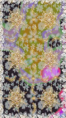 Barok tarzında kusursuz bir doğulu süsü. Raster oryantal süs. Geleneksel klasik altın desen. Altın elementlerle gri renklerde altın desen.