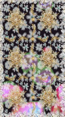 Damask kusursuz yinelenen arkaplan. Gri renklerdeki altın element. Barok tarzında altın çiçekli süs. Doku arkaplanı üzerine altın duvar kağıdı.