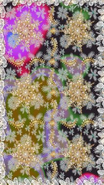 Kusursuz oryantal klasik altın desen. Gri renklerde altın tekrarlayan elementler içeren Raster soyut arkaplanı.