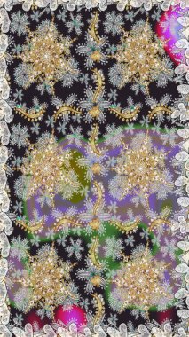 Damask arkaplanı tekerrür ediyor. Barok tarzında altın çiçek süsü. Antika altın tekrarlanabilir duvar kağıdı. Gri renklerdeki altın element.