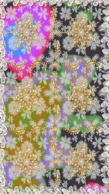 Damask arkaplanı tekerrür ediyor. Barok tarzında altın çiçek süsü. Gri renklerdeki altın element. Antika altın tekrarlanabilir duvar kağıdı.