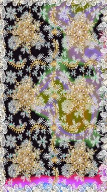 Gri renkli ve altın elementli altın desenli. Süslü raster dekorasyonu. Barok tarzında duvar kağıdı tasarımı için kusursuz damaske deseni arkaplanı.