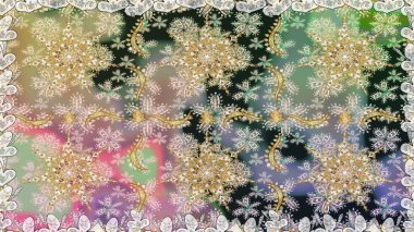 Raster illüstrasyonu. Kusursuz altın desenli bukleler. Raster altın desen. Doğu tarzı arabesk. Altın elementli nötr renkler.