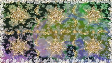 Raster illüstrasyonu. Altın elementli gri renkler. Kusursuz altın desenli bukleler. Raster altın desen. Doğu tarzı arabesk.