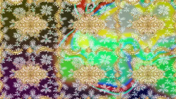 Damask çizim kalıbı arka planı tekrarlıyor. Tarafsız renklerde altın element. Barok tarzında altın çiçek süsü. Antika altın tekrarlanabilir duvar kağıdı.