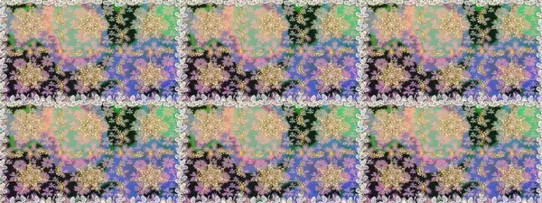 Süslü dekorasyon. Damask altın soyut çiçek nötr renklerde pürüzsüz desen. Raster illüstrasyonu.