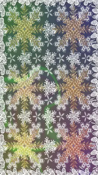 Kusursuz damaske klasik altın desen. Gri renkler ve altın elementler üzerinde altın pürüzsüz desen. Tekrarlayan elementlerle soyut arkaplan oluşturun. Raster illüstrasyonu.