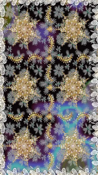 Gri renklerdeki altın elementler. Çiçek deseni. Şık bir grafik desen. Duvar kâğıdı barok, İspanyol kumaşı. Kusursuz raster arkaplanı.