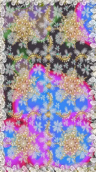 Raster geleneksel oryantasyon süsü. Gri renkli ve altın elementli altın desenli. Kusursuz klasik altın desen.