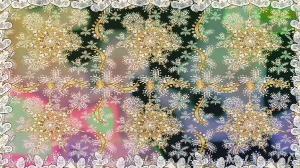 Raster illüstrasyonu. Kusursuz altın desenli bukleler. Raster altın desen. Doğu tarzı arabesk. Altın elementli nötr renkler.