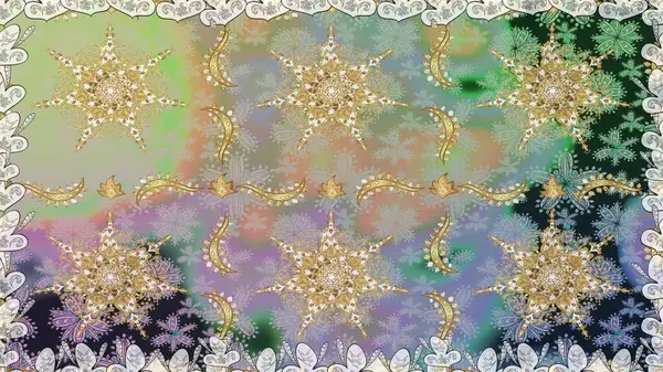 Tarafsız renklerde, altın elementlerle klasik, pürüzsüz desen. Raster illüstrasyonu.