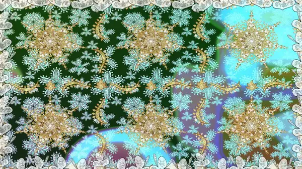 Tarafsız renklerde desen. Kına dövmeli süs çiçekleri, altın çıkartmalar, mehndi ve yoga tasarımı, kartlar ve parmak izleri. Raster altın mehndi kusursuz desen.