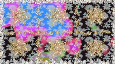 Altın çiçekli, pürüzsüz desen. Barok tarzında altın çiçekli süs. Gri renklerdeki altın element. Damask arkaplanı.