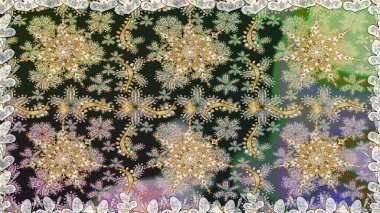 Gri renklerde altın. Kusursuz ortaçağ çiçek deseni. Raster illüstrasyonu. Doğum günü kartı, davetiye ya da afiş için iyidir. Dekoratif simetri arabesk.