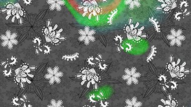 Çiçeksel çizim kalıbının yansıması. Vadinin çiçekleri gri ve yeşil renklerde.