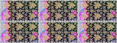 Kusursuz desenli oryantal süs. Çiçek kiremitleri. İslam tasarımı. Gri renkli ve altın elementli altın desenli. Raster altın tekstil baskısı.