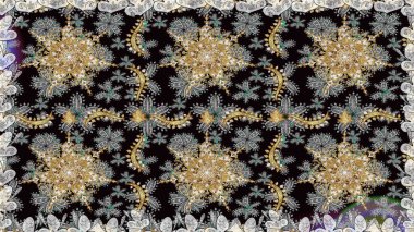 Gri renkli ve altın elementli altın desenli. Raster oryantal süs. Kusursuz altın desen.