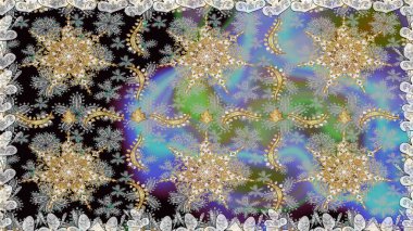 Kusursuz klasik raster altın desenli. Geleneksel oryantasyon süsü. Gri renkli ve altın elementli altın desenli. Klasik vintage arkaplan.