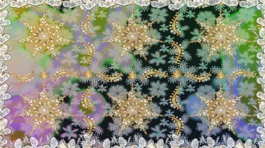 Barok tarzında duvar kağıdı tasarımı için kusursuz damaske deseni arkaplanı. Gri renkli ve altın elementli altın desenli. Süslü raster dekorasyonu.