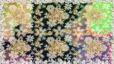 Tarafsız renklerde, altın elementlerle kusursuz desen. Kusursuz altın desen. Raster doğulu süsü.