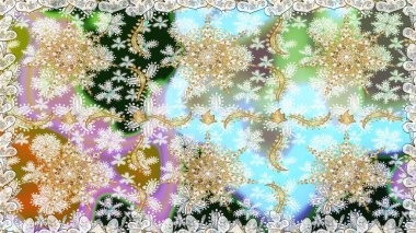 Tarafsız renklerde, altın elementlerle kusursuz desen. Raster oryantal süs. Kusursuz altın desen.