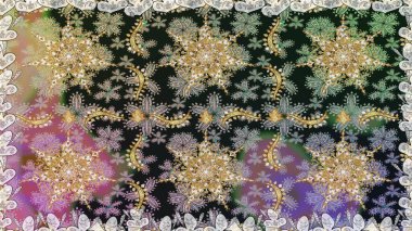 Raster illüstrasyonu. Gri renkler ve altın elementler üzerinde altın pürüzsüz desen. Tekrarlayan elementlerle soyut arkaplan oluşturun. Kusursuz, klasik altın desen..