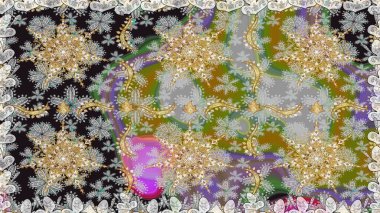 Çizgi sanatı tasarım şablonu için kusursuz sınır. Doğu tarzı element. Gri renklerdeki altın element. Davetiyeler, kartlar, web sayfası için Raster illüstrasyon. Altın çizgili çiçek dekoru.