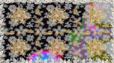 Kusursuz oryantal klasik altın desen. Gri renklerde altın tekrarlayan elementler içeren Raster soyut arkaplanı.