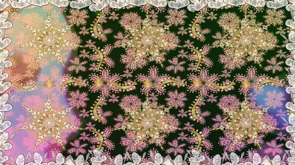 Gri renklerde, altın elementlerle kusursuz desen. Geleneksel oryantasyon süsü. Klasik klasik klasik arka plan. Raster illüstrasyonu. Kusursuz klasik raster altın desenli.