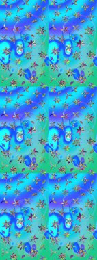 Düz Çiçek Elementleri Tasarımı. Mavi ve yeşil renkli çiçekler. Sevimli çiçek raster deseni. Renkli Bahar Teması çizim şablonu.