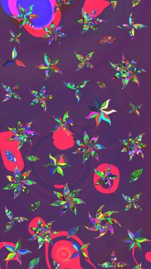 Raster illüstrasyonu. Moda baskısı, albüm, ambalaj kağıdı ve duvar kağıdı için zarif dekoratif süslemeler. Küçük çiçekli basit bir çiçek çizimi. Mor ve menekşe renginde şirin çiçekler.