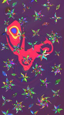 Mor ve mor renkli bitkilerden oluşan parlak çiçekli çizim deseni.