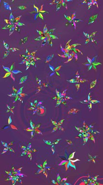 Mor ve mor renkte bahar çiçekleri. Raster illüstrasyonu. Yaprak ve çiçeklerin suluboya resmi, mor ve mor renklerin çizim şekli.