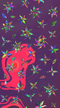 Yapraklı çizim şekli. Poster ya da kapak için arka plan. Davetiye ve kartpostal tasarımı için dekoratif çiçek unsurları. Şirin, zarif çiçekler Raster illüstrasyonu. Tekstil için figür.