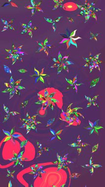 Raster illüstrasyonu. Mor ve mor renkli çiçekler. Küçük çiçekte sevimli çiçek deseni var..