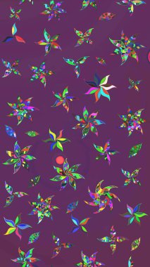 Raster suluboya çiçek deseni, narin çiçekler, mor ve yeşil çiçekler, tebrik kartı şablonu. Raster Güzel kumaş deseni.