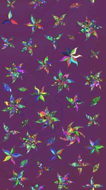 Raster illüstrasyonundaki çiçek desenli çizim. Renkli Bahar Teması eskiz kalıbı. Düz Çiçek Elementleri Tasarımı. Mor ve yeşil renkte çiçekler.