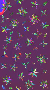 Yumuşak, bahar çiçekleri mor ve yeşil renklerde. Raster illüstrasyonu. Raster deseni. Patlayan çiçekler soyut yerleştirilmiş.