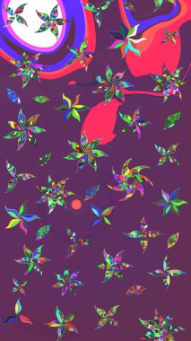 Mor ve pembe renkli bitkilerden oluşan parlak çiçekli çizim deseni.