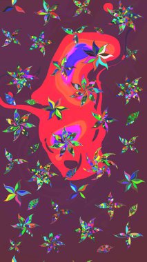 Kahverengi ve pembe renkte kahverengi ve pembe papatya deseni. Raster illüstrasyonu. Kahverengi ve pembe renklerde.