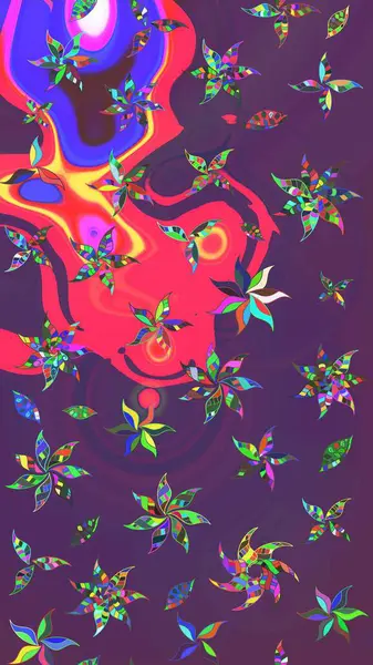 Çiçek izi. Suluboya çizim kalıbı. Suluboya tarzında mor ve mor renkte çiçekler.