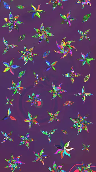 Mor ve mor renkte bahar çiçekleri. Raster illüstrasyonu. Yaprak ve çiçeklerin suluboya resmi, mor ve mor renklerin çizim şekli.