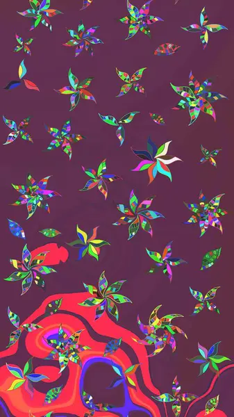 Klasik çiçek tasarımı elementleri. Kahverengi ve mor kıvırcık çiçekler kahverengi ve mor renklerde şekillenir. Raster illüstrasyonu.