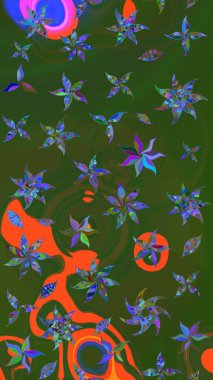 Yaprak ve çiçeklerin suluboya resimleri, yeşil ve mavi renkler üzerine çizimler. Yumuşak, bahar çiçekleri yeşil ve mavi renklerde. Raster illüstrasyonu.