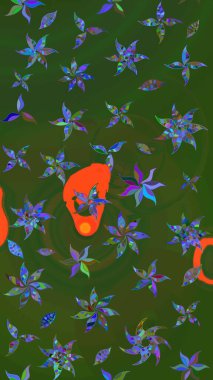 Çiçekli yumuşak bir eskiz şekli. Raster çiçekleri klasik tarzda çizilmiş. Yumuşak, bahar çiçekleri yeşil ve mavi renklerde. Raster illüstrasyonu.